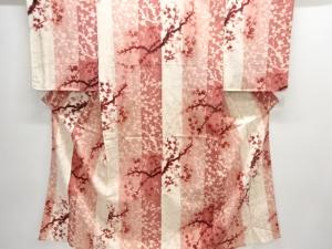 大正ロマン　抽象枝梅模様手織り紬単衣着物